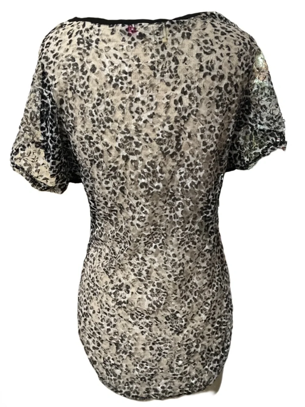 Annabelle USA Leopard Lace Blouse Women’s Size Large Sheer Overlay Leopard Print - Picture 2 of 3